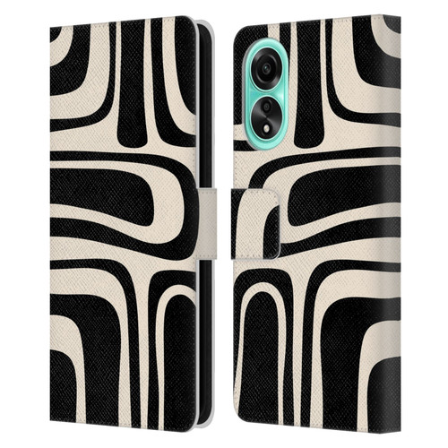 Kierkegaard Design Studio Retro Abstract Patterns Palm Springs Black Cream Leather Book Wallet Case Cover For OPPO A78 5G
