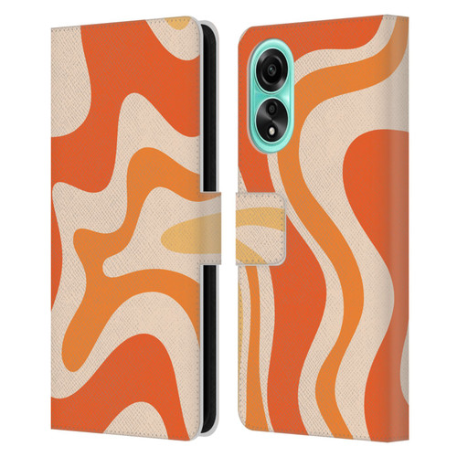 Kierkegaard Design Studio Retro Abstract Patterns Tangerine Orange Tone Leather Book Wallet Case Cover For OPPO A78 5G