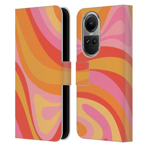 Kierkegaard Design Studio Retro Abstract Patterns Pink Orange Yellow Swirl Leather Book Wallet Case Cover For OPPO Reno10 5G / Reno10 Pro 5G