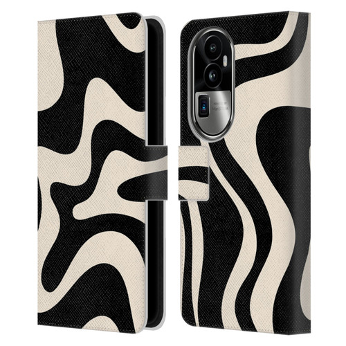 Kierkegaard Design Studio Retro Abstract Patterns Black Almond Cream Swirl Leather Book Wallet Case Cover For OPPO Reno10 Pro+