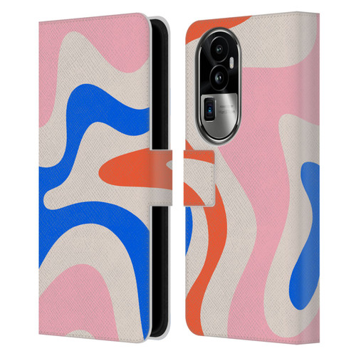 Kierkegaard Design Studio Retro Abstract Patterns Pink Blue Orange Swirl Leather Book Wallet Case Cover For OPPO Reno10 Pro+