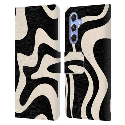 Kierkegaard Design Studio Retro Abstract Patterns Black Almond Cream Swirl Leather Book Wallet Case Cover For Samsung Galaxy A34 5G