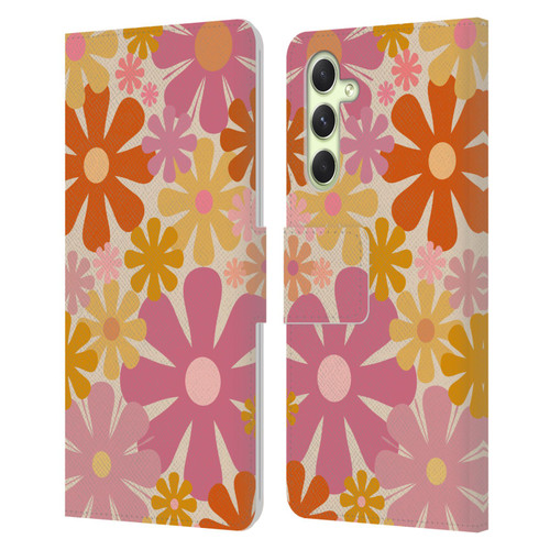 Kierkegaard Design Studio Retro Abstract Patterns Pink Orange Thulian Flowers Leather Book Wallet Case Cover For Samsung Galaxy A54 5G