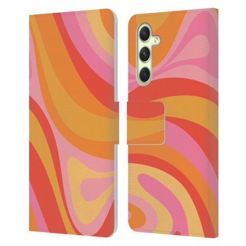 Kierkegaard Design Studio Retro Abstract Patterns Pink Orange Yellow Swirl Leather Book Wallet Case Cover For Samsung Galaxy A54 5G