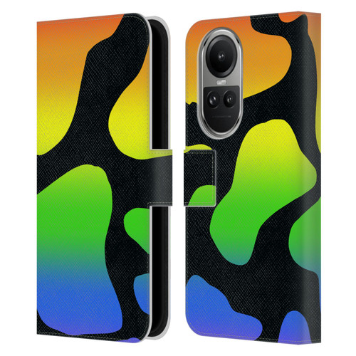 Grace Illustration Cow Prints Rainbow Leather Book Wallet Case Cover For OPPO Reno10 5G / Reno10 Pro 5G