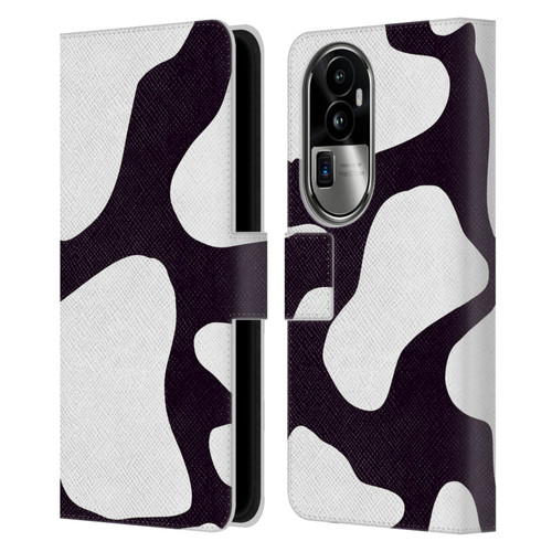 Grace Illustration Cow Prints Black And White Leather Book Wallet Case Cover For OPPO Reno10 Pro+