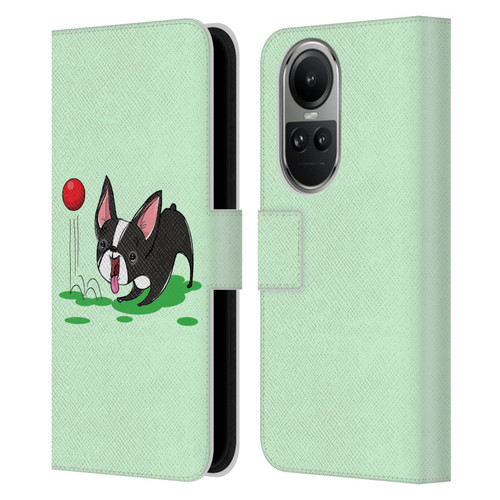 Grace Illustration Dogs Boston Terrier Leather Book Wallet Case Cover For OPPO Reno10 5G / Reno10 Pro 5G