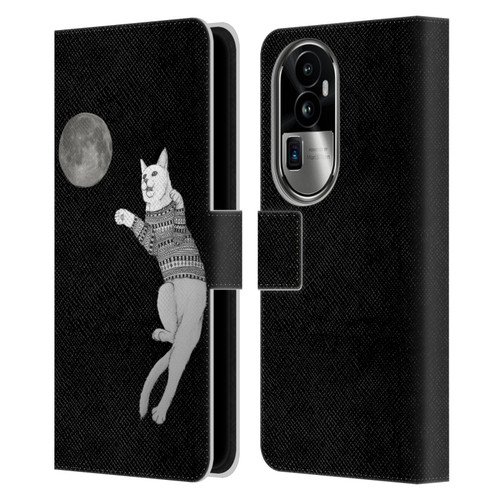 Barruf Animals Cat-ch The Moon Leather Book Wallet Case Cover For OPPO Reno10 Pro+