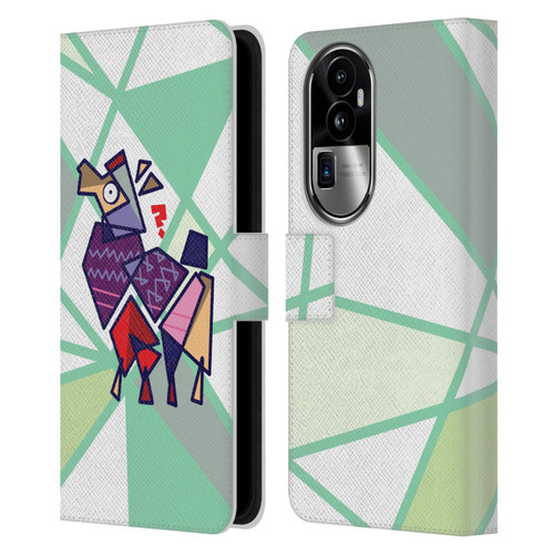 Grace Illustration Llama Cubist Leather Book Wallet Case Cover For OPPO Reno10 Pro+