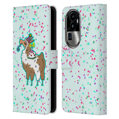Grace Illustration Llama Birthday Leather Book Wallet Case Cover For OPPO Reno10 Pro+