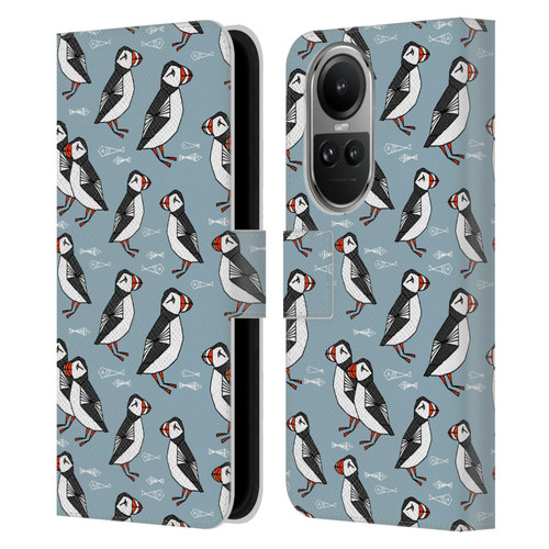 Andrea Lauren Design Birds Puffins Leather Book Wallet Case Cover For OPPO Reno10 5G / Reno10 Pro 5G