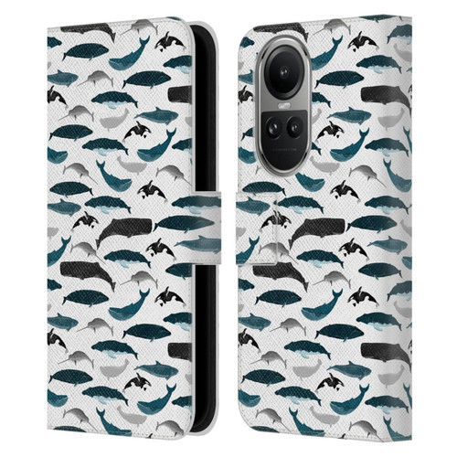 Andrea Lauren Design Sea Animals Whales Leather Book Wallet Case Cover For OPPO Reno10 5G / Reno10 Pro 5G