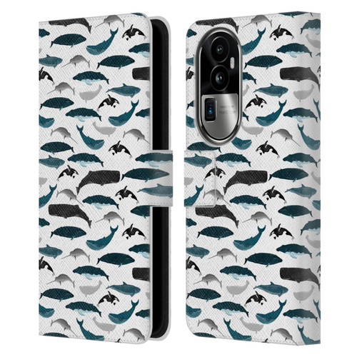 Andrea Lauren Design Sea Animals Whales Leather Book Wallet Case Cover For OPPO Reno10 Pro+