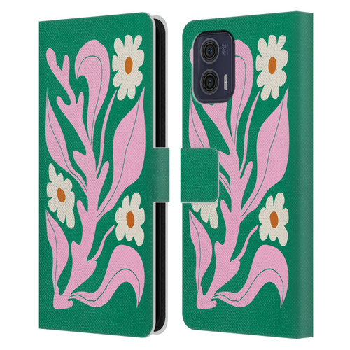 Ayeyokp Plants And Flowers Green Les Fleurs Color Leather Book Wallet Case Cover For Motorola Moto G73 5G