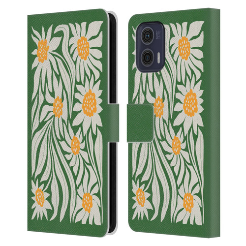 Ayeyokp Plants And Flowers Sunflowers Green Leather Book Wallet Case Cover For Motorola Moto G73 5G