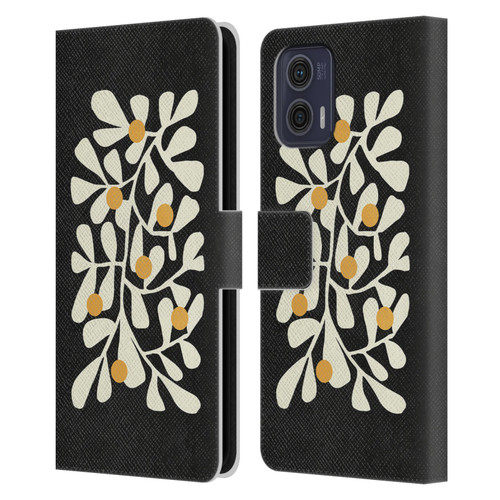 Ayeyokp Plant Pattern Summer Bloom Black Leather Book Wallet Case Cover For Motorola Moto G73 5G