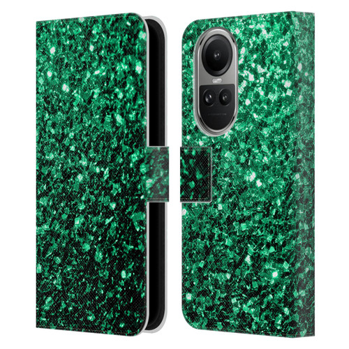 PLdesign Glitter Sparkles Emerald Green Leather Book Wallet Case Cover For OPPO Reno10 5G / Reno10 Pro 5G