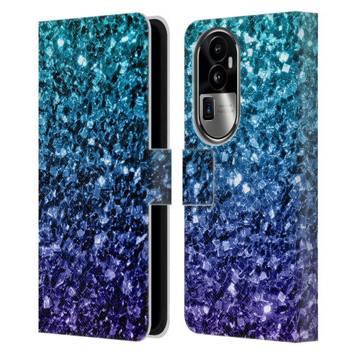 PLdesign Glitter Sparkles Aqua Blue Leather Book Wallet Case Cover For OPPO Reno10 Pro+