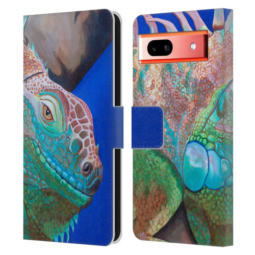 Jody Wright Animals Iguana Attitude Leather Book Wallet Case Cover For Google Pixel 7a