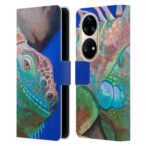 Jody Wright Animals Iguana Attitude Leather Book Wallet Case Cover For Huawei P50 Pro