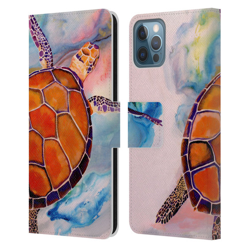 Jody Wright Animals Tranquility Sea Turtle Leather Book Wallet Case Cover For Apple iPhone 12 / iPhone 12 Pro