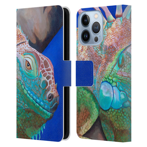 Jody Wright Animals Iguana Attitude Leather Book Wallet Case Cover For Apple iPhone 13 Pro