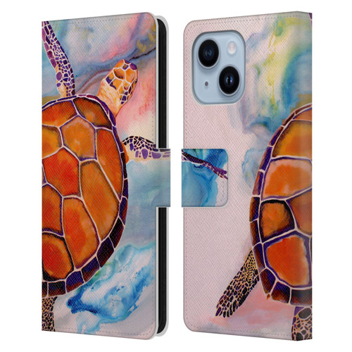 Jody Wright Animals Tranquility Sea Turtle Leather Book Wallet Case Cover For Apple iPhone 14 Plus