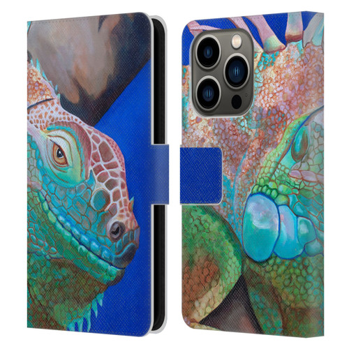 Jody Wright Animals Iguana Attitude Leather Book Wallet Case Cover For Apple iPhone 14 Pro