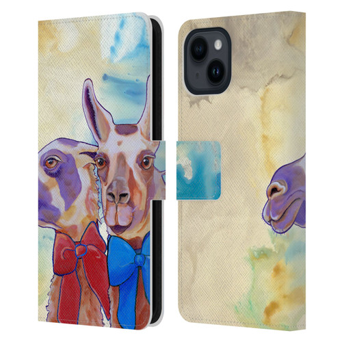 Jody Wright Animals Lovely Llamas Leather Book Wallet Case Cover For Apple iPhone 15