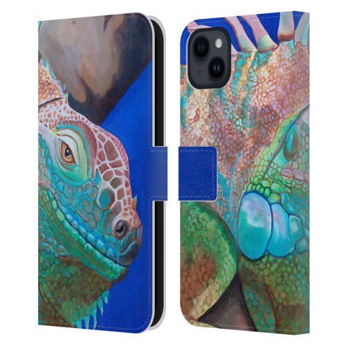 Jody Wright Animals Iguana Attitude Leather Book Wallet Case Cover For Apple iPhone 15 Plus