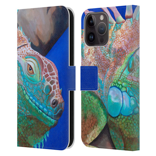 Jody Wright Animals Iguana Attitude Leather Book Wallet Case Cover For Apple iPhone 15 Pro Max