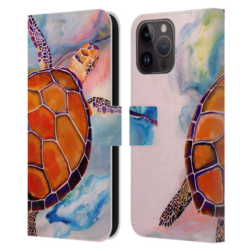 Jody Wright Animals Tranquility Sea Turtle Leather Book Wallet Case Cover For Apple iPhone 15 Pro Max