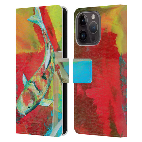 Jody Wright Animals Koi Fish Leather Book Wallet Case Cover For Apple iPhone 15 Pro