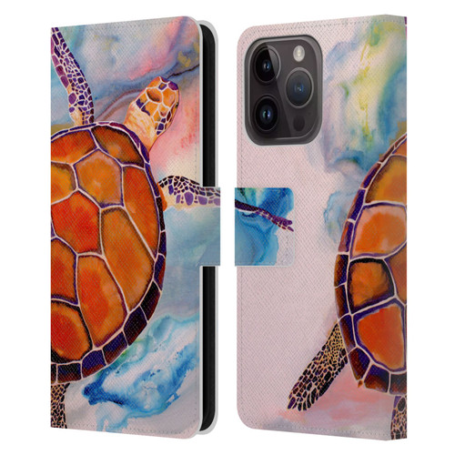 Jody Wright Animals Tranquility Sea Turtle Leather Book Wallet Case Cover For Apple iPhone 15 Pro