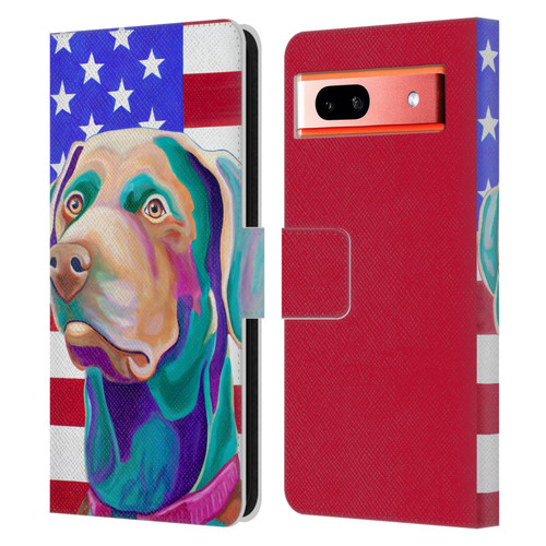 Jody Wright Dog And Cat Collection US Flag Leather Book Wallet Case Cover For Google Pixel 7a