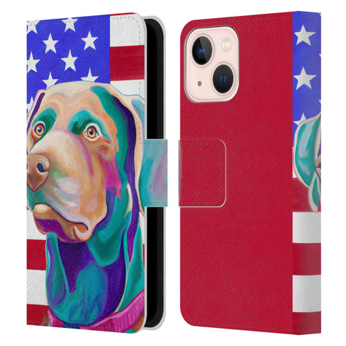 Jody Wright Dog And Cat Collection US Flag Leather Book Wallet Case Cover For Apple iPhone 13 Mini