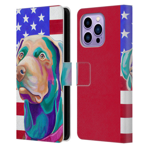 Jody Wright Dog And Cat Collection US Flag Leather Book Wallet Case Cover For Apple iPhone 14 Pro Max