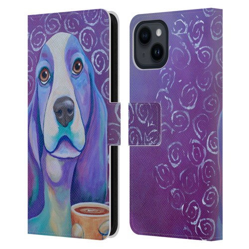 Jody Wright Dog And Cat Collection Caffeine Is Mandatory Leather Book Wallet Case Cover For Apple iPhone 15