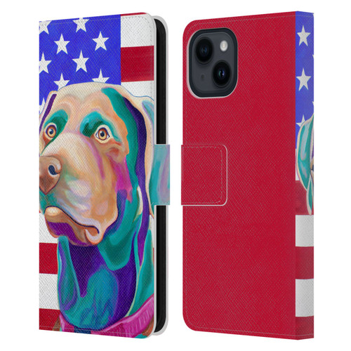 Jody Wright Dog And Cat Collection US Flag Leather Book Wallet Case Cover For Apple iPhone 15