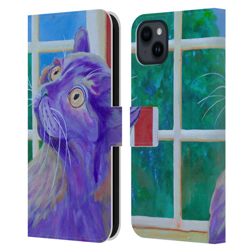 Jody Wright Dog And Cat Collection Just Outside The Window Leather Book Wallet Case Cover For Apple iPhone 15 Plus
