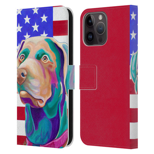 Jody Wright Dog And Cat Collection US Flag Leather Book Wallet Case Cover For Apple iPhone 15 Pro Max