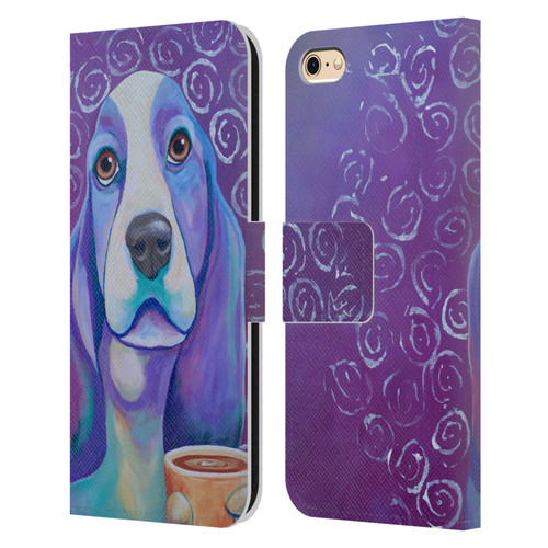 Jody Wright Dog And Cat Collection Caffeine Is Mandatory Leather Book Wallet Case Cover For Apple iPhone 6 / iPhone 6s