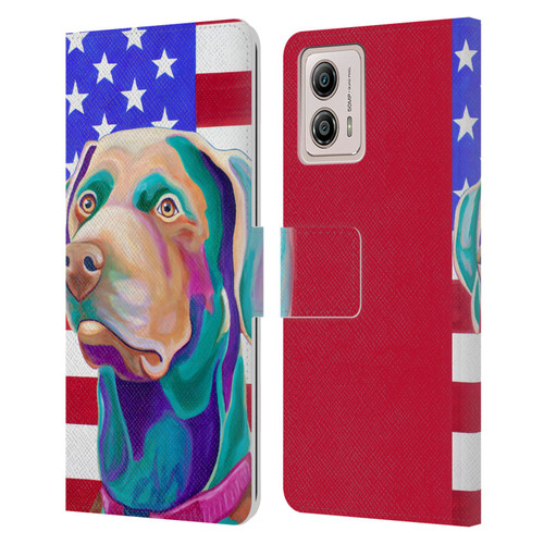 Jody Wright Dog And Cat Collection US Flag Leather Book Wallet Case Cover For Motorola Moto G53 5G