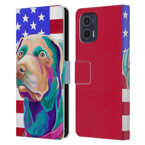 Jody Wright Dog And Cat Collection US Flag Leather Book Wallet Case Cover For Motorola Moto G73 5G