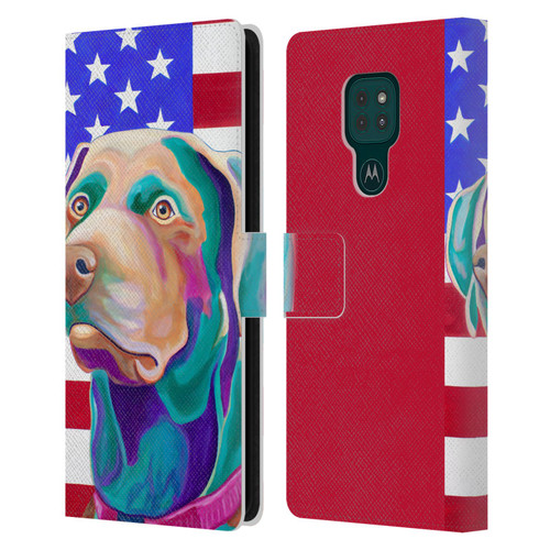 Jody Wright Dog And Cat Collection US Flag Leather Book Wallet Case Cover For Motorola Moto G9 Play
