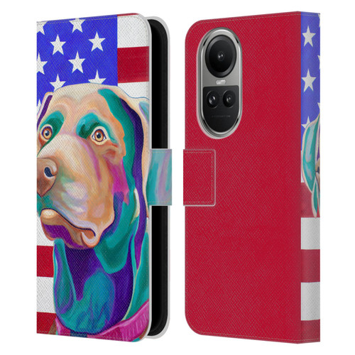 Jody Wright Dog And Cat Collection US Flag Leather Book Wallet Case Cover For OPPO Reno10 5G / Reno10 Pro 5G