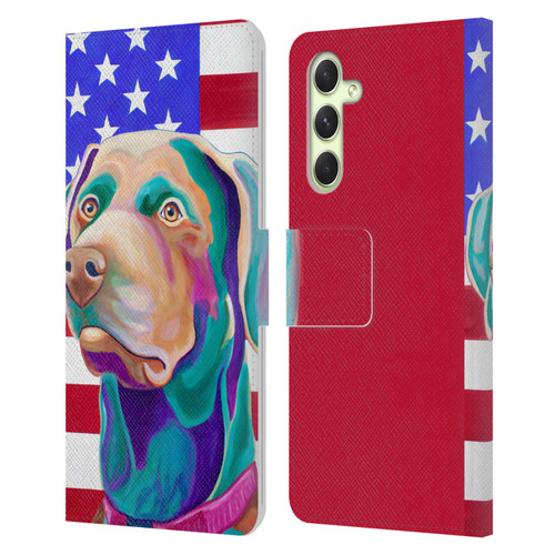 Jody Wright Dog And Cat Collection US Flag Leather Book Wallet Case Cover For Samsung Galaxy A54 5G