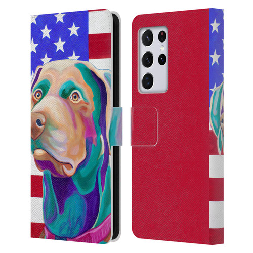 Jody Wright Dog And Cat Collection US Flag Leather Book Wallet Case Cover For Samsung Galaxy S21 Ultra 5G