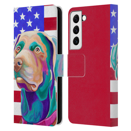 Jody Wright Dog And Cat Collection US Flag Leather Book Wallet Case Cover For Samsung Galaxy S22 5G