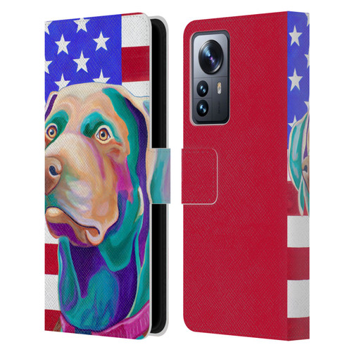 Jody Wright Dog And Cat Collection US Flag Leather Book Wallet Case Cover For Xiaomi 12 Pro